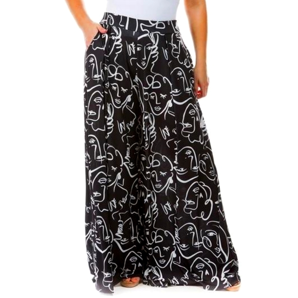 Taffycat's Boutique Pants - Black Palazzo Pants with Face Print Plus Size